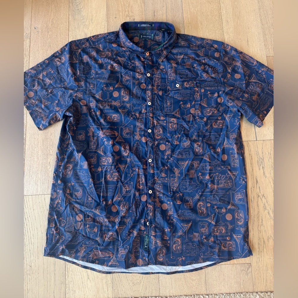 William Murray Mens Full Button Down Shirt Titos Vodka Blue Orange 3XL
